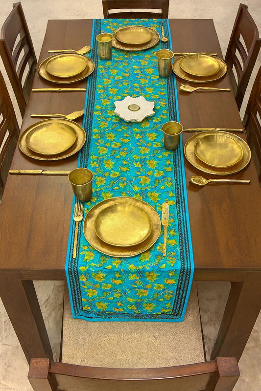 Jalaja – Turquoise Blue Cotton Runner (14" × 70")