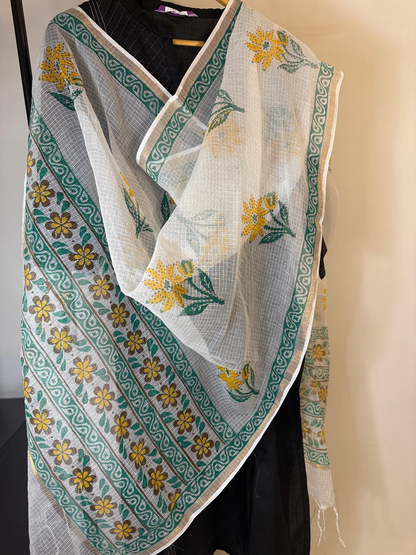 SurajMukhi - White Kota Doria with Sunflower motifs