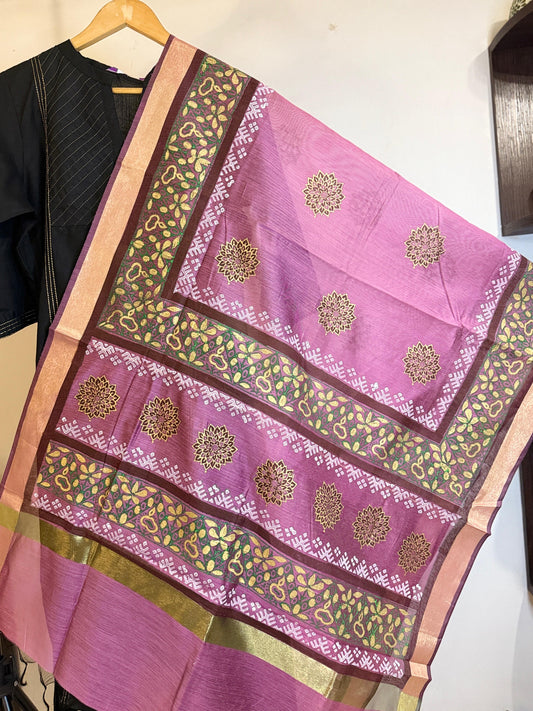 Lavanyaβ Mauve Chanderi Silk Dupatta