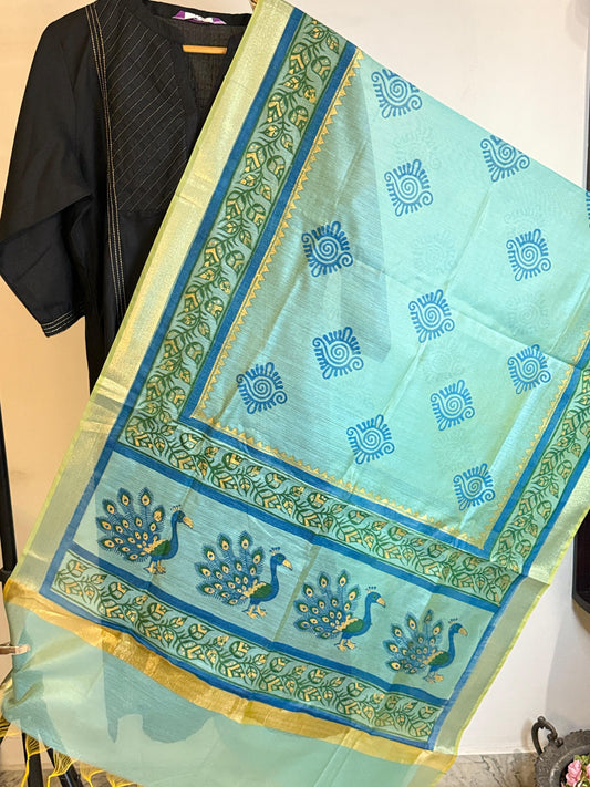 MorPankh β Teal Chanderi Silk Dupatta