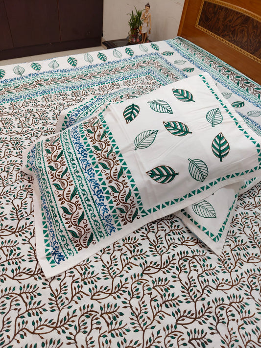 Leaf Song – Hand Block Printed Double Bedsheet Set