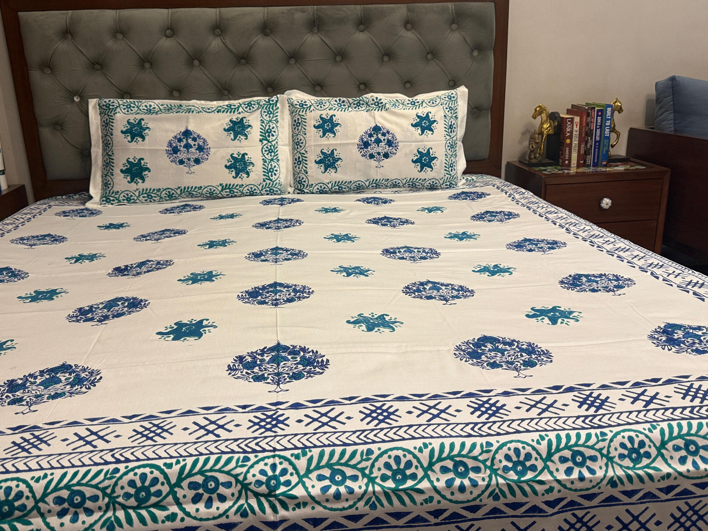 Jodhpur Blue – Hand Block Printed Double Bedsheet Set
