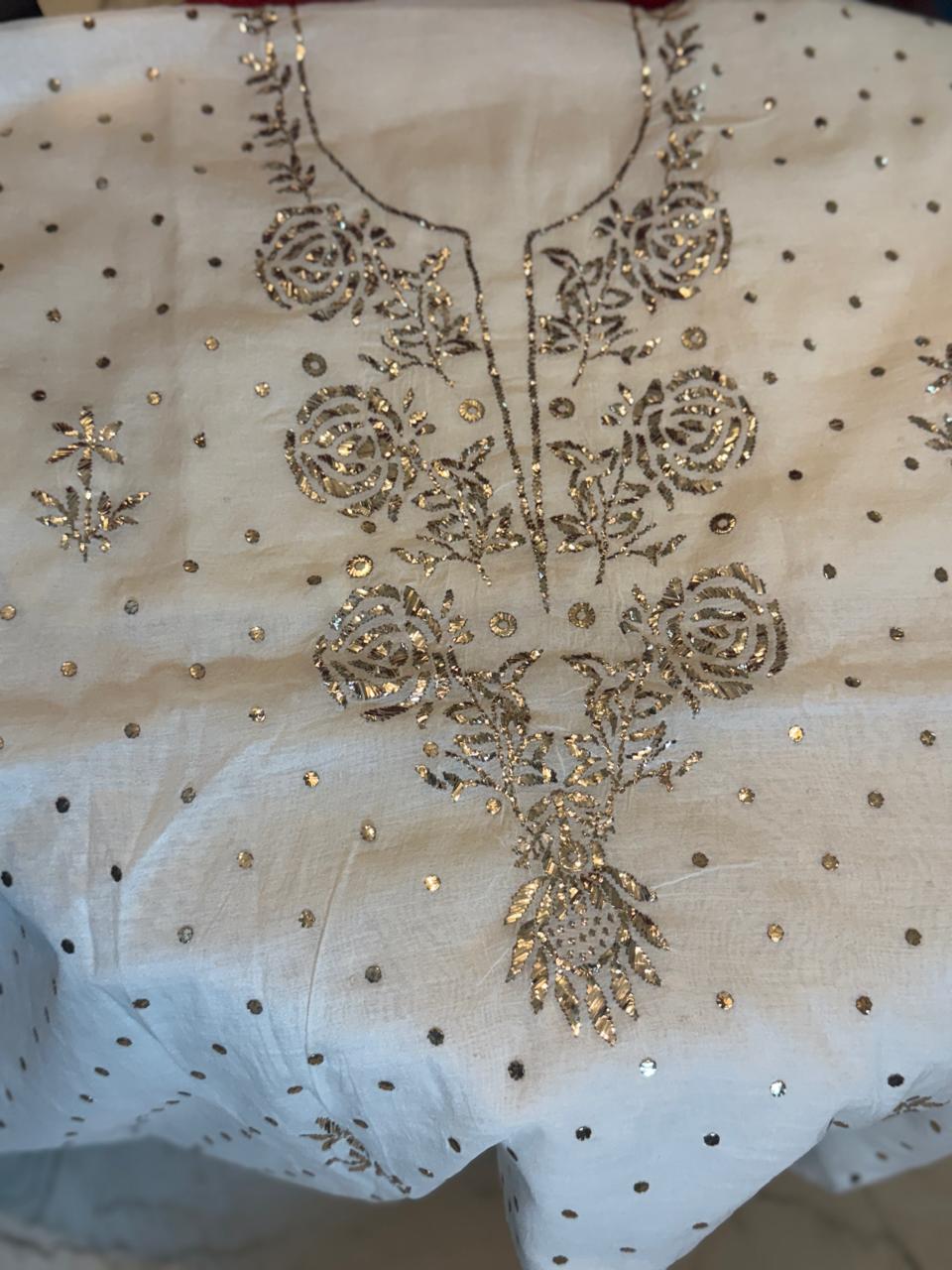 Ziya - Kurta Cloth with Dupatta in White Mul Chanderi with Mukesh Work