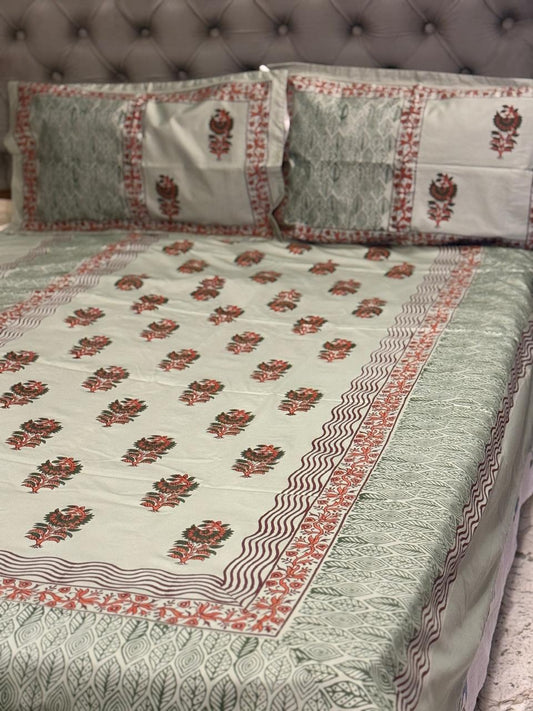 Whispers of Nature – Hand Block Printed Custom Double Bedsheet Set