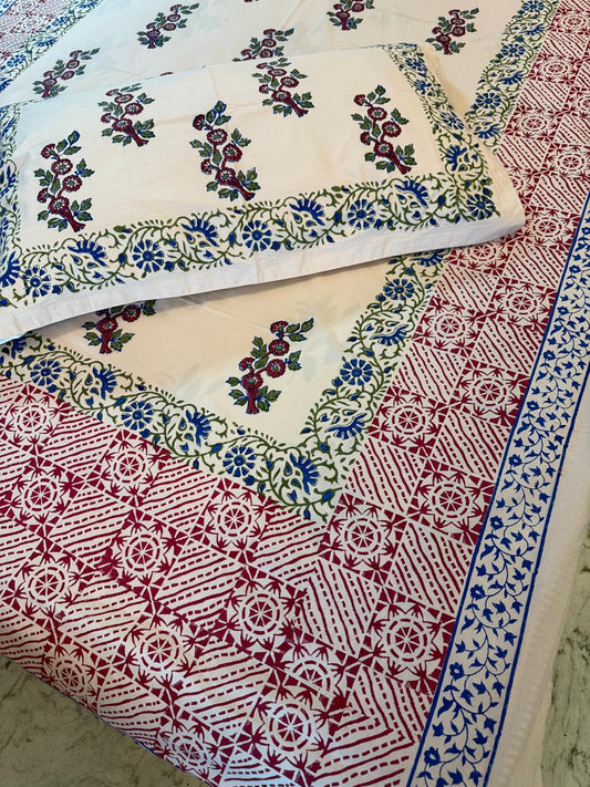 Blush Bloom – Hand Block Printed Custom Double Bedsheet Set