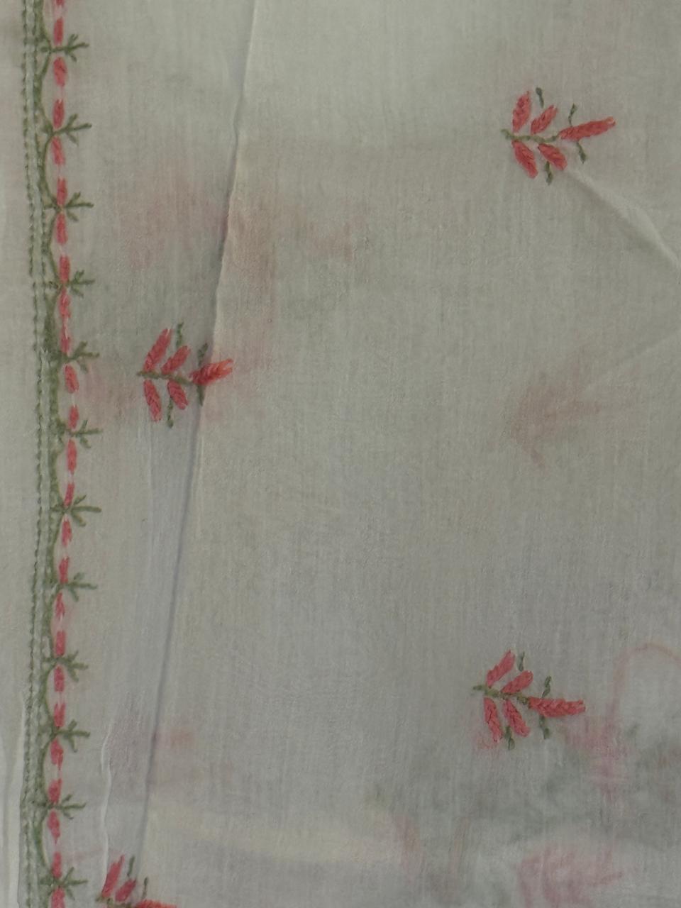 Gulabi - Kurta Material with Dupatta in White Mul Chanderi