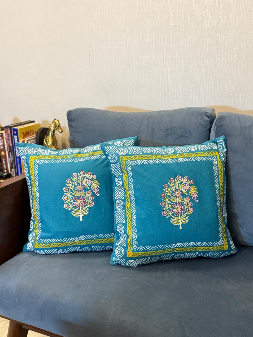 Twilight Teal –Teal Blue Cotton Cushion Covers (Set of 2)