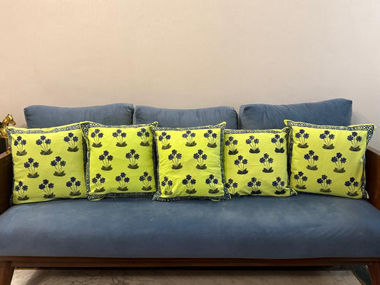 Basant Bahar โ Lime Green Cushion Covers (Set of 5)