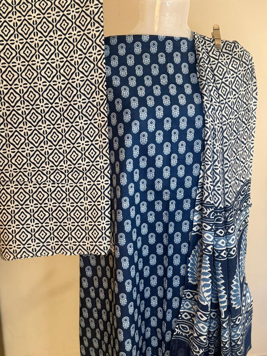 Blue Whisper – Indigo Cotton Suit Set (Sanganeri Print)