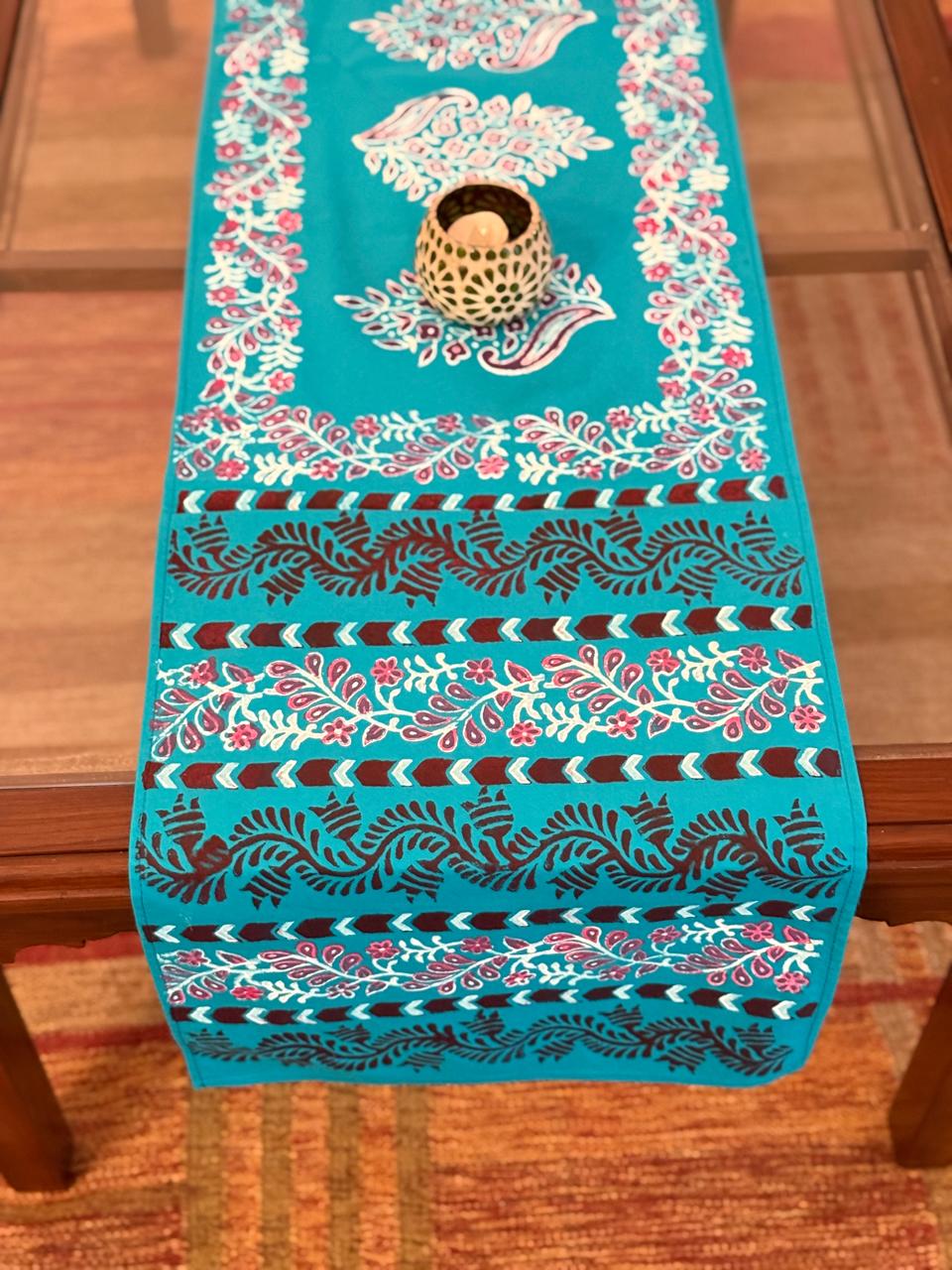 Pravah – Turquoise Blue Cotton Runner (14" × 70")