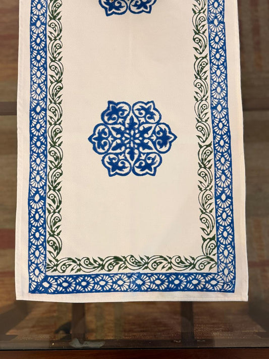 Mudra - Hand Block Print Coffee Table Runner(14"x43")