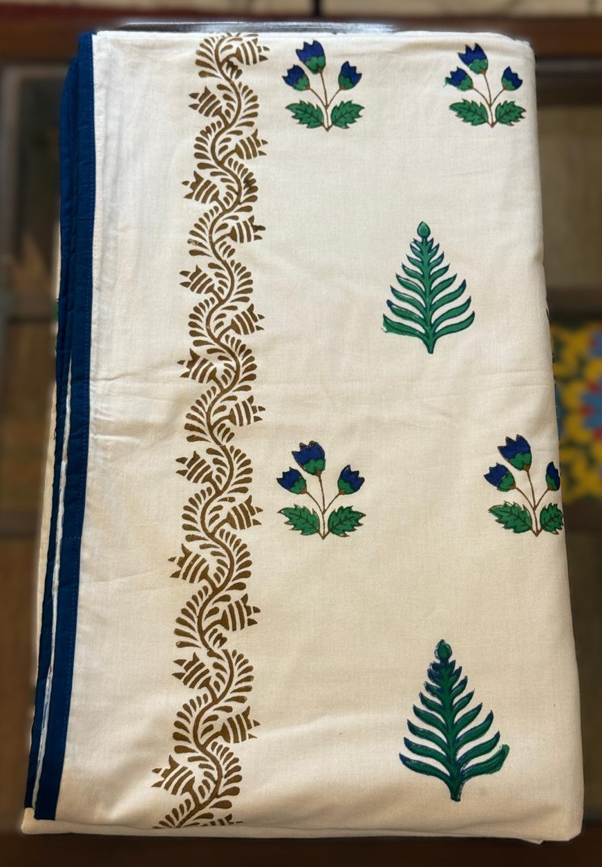 Azure Dreams - White Reversible Hand Block Printed Single Dohar