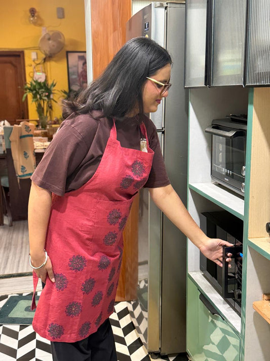 Bloom & Bake - Maroon Hand Block Printed Cotton Apron
