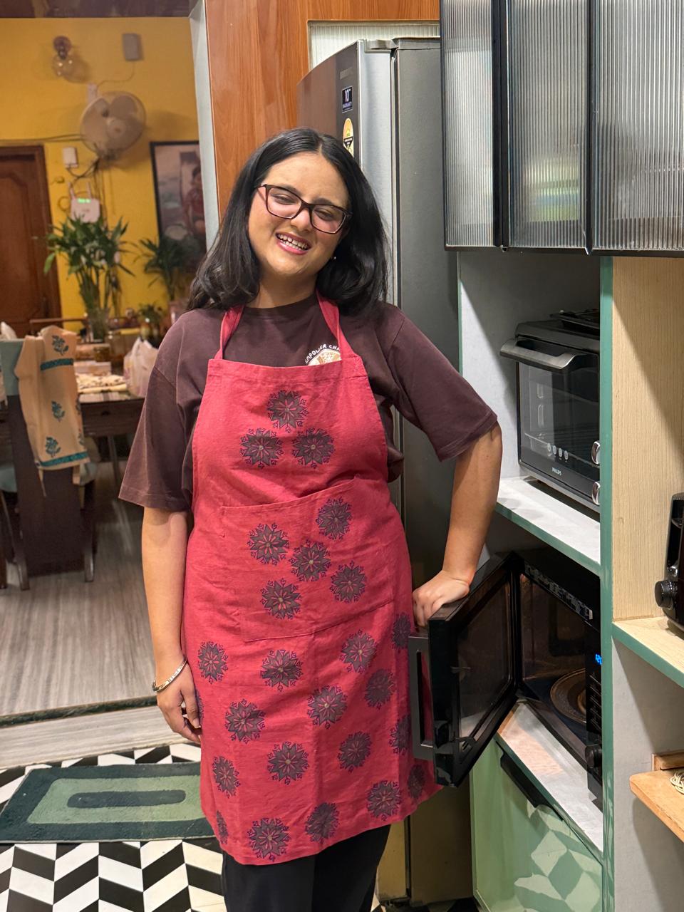 Bloom & Bake - Maroon Hand Block Printed Cotton Apron