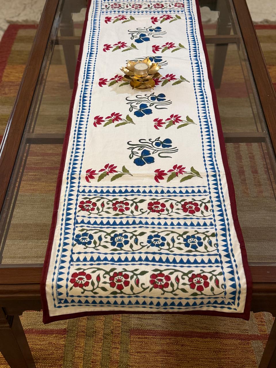 Aangan - Hand Block Printed Table Runner with border piping