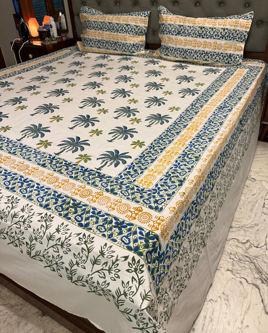 Coastal Calm – Hand Block Printed Double Bedsheet Set