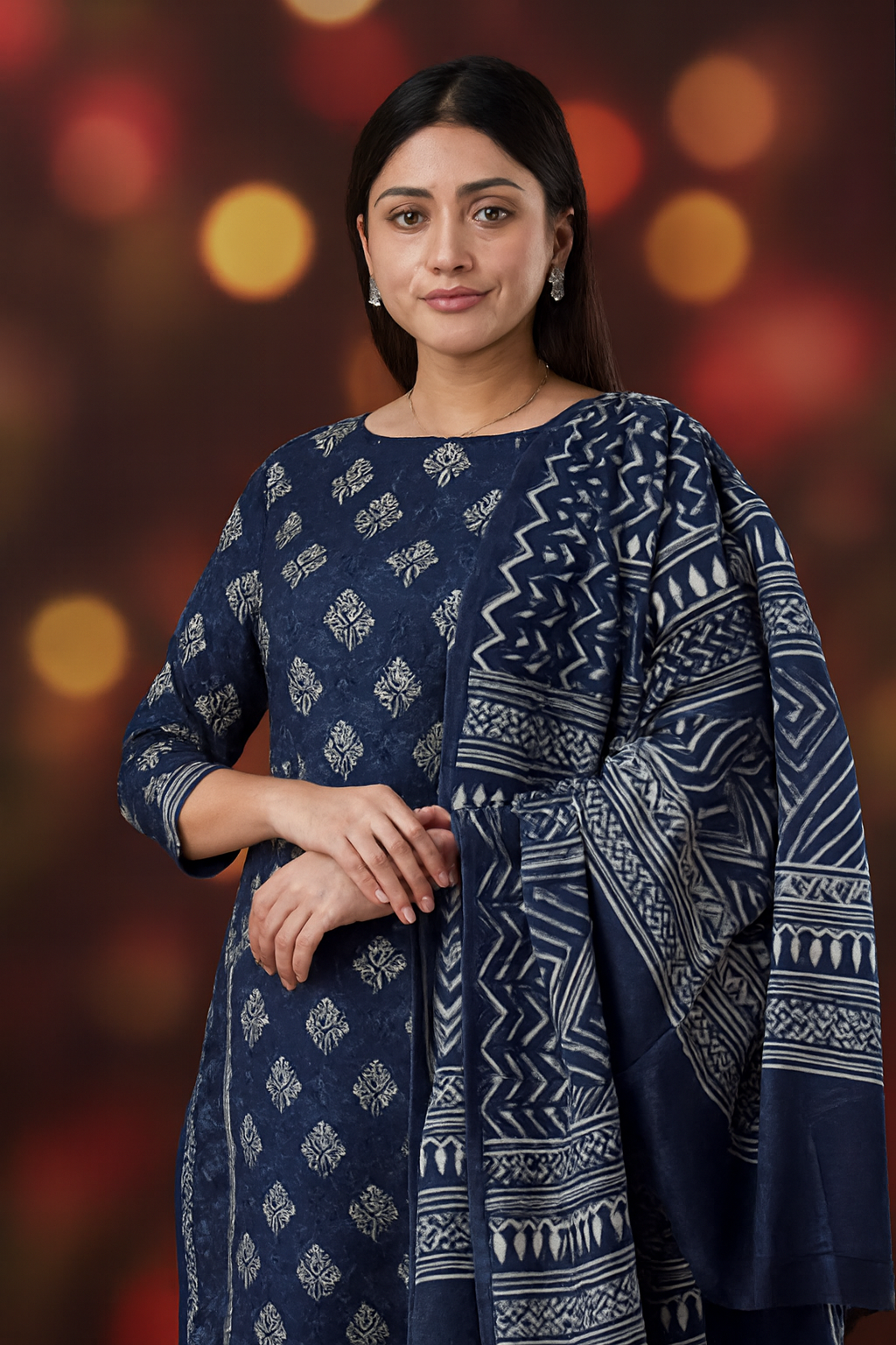 Blue Haven – Indigo Cotton Suit Set (Bagru Print)
