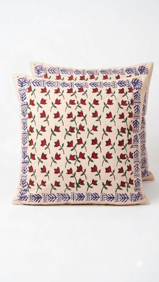 Floral Whispers – Cotton Hand Block Printed Cushion Covers (Set of 2)