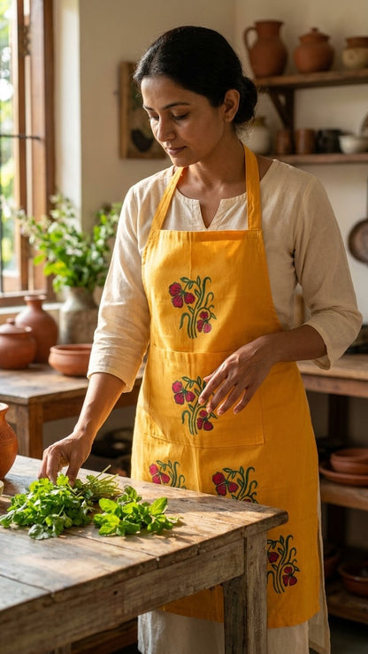 Tangerine Twist – Peach Orange Hand Block Printed Apron