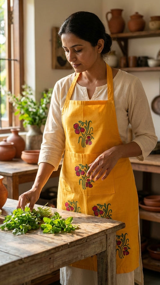 Tangerine Twist – Peach Orange Hand Block Printed Apron