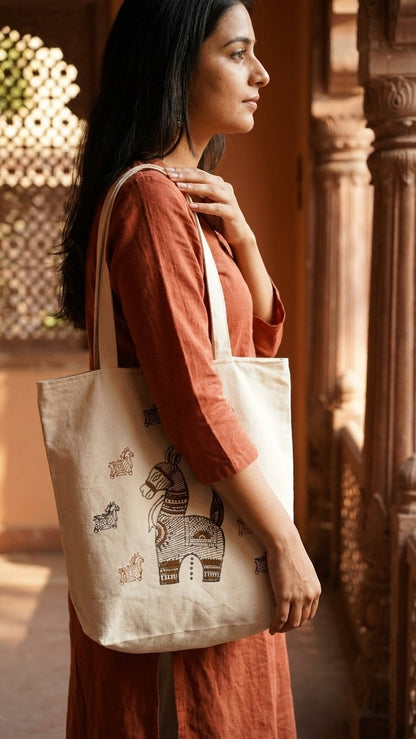 Equine Hues – Hand Block Printed Tote Bag