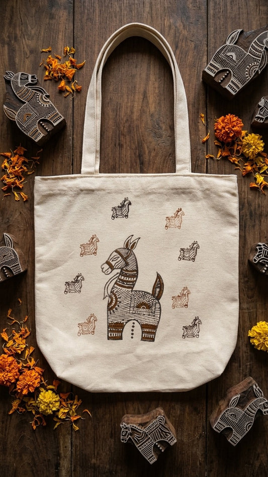 Equine Hues – Hand Block Printed Tote Bag