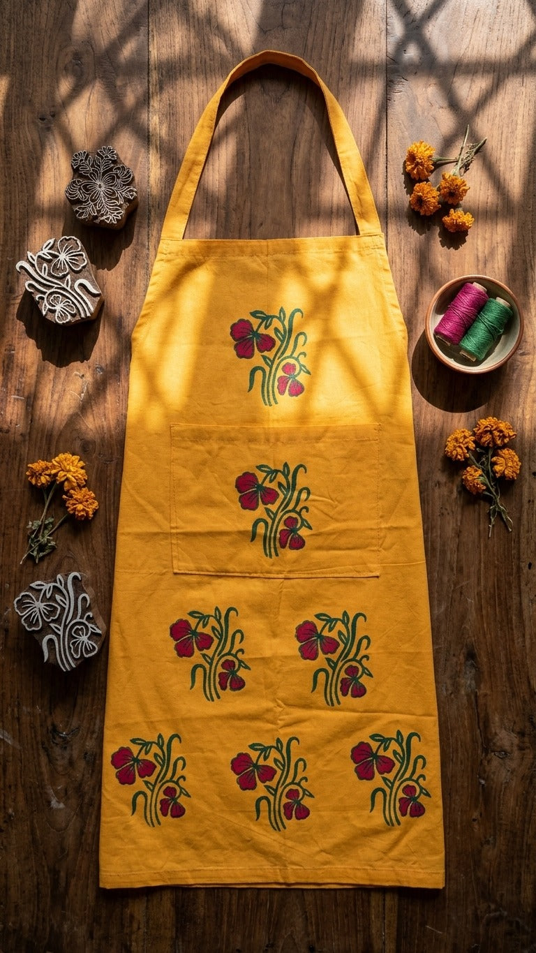 Tangerine Twist – Peach Orange Hand Block Printed Apron