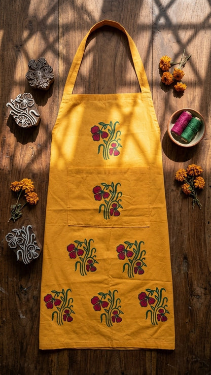 Tangerine Twist – Peach Orange Hand Block Printed Apron
