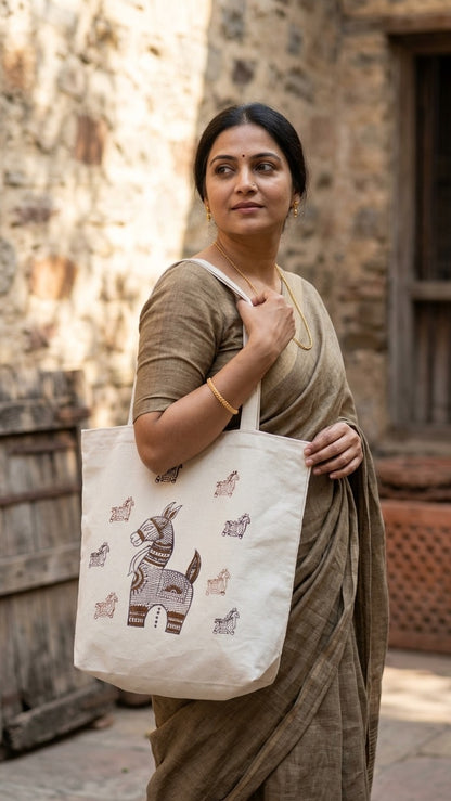 Equine Hues – Hand Block Printed Tote Bag
