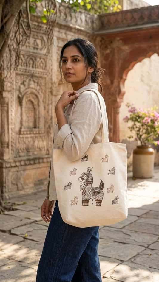 Equine Hues – Hand Block Printed Tote Bag