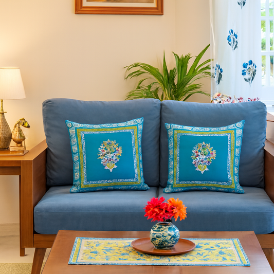 Twilight Teal –Teal Blue Cotton Cushion Covers (Set of 2)