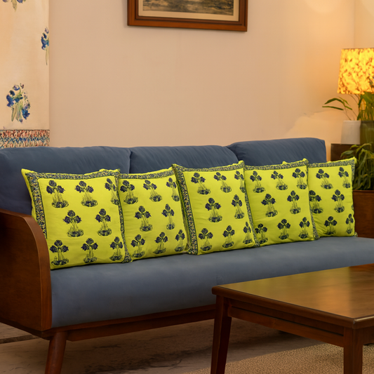 Basant Bahar – Lime Green Cushion Covers (Set of 5)