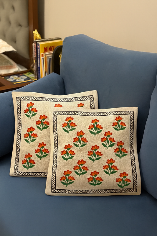 Pushpika – Set of 2 Handblock Printed Cotton Cushion Covers