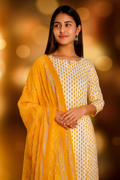 Flower Field – Cotton Suit Set (Sanganeri Print)