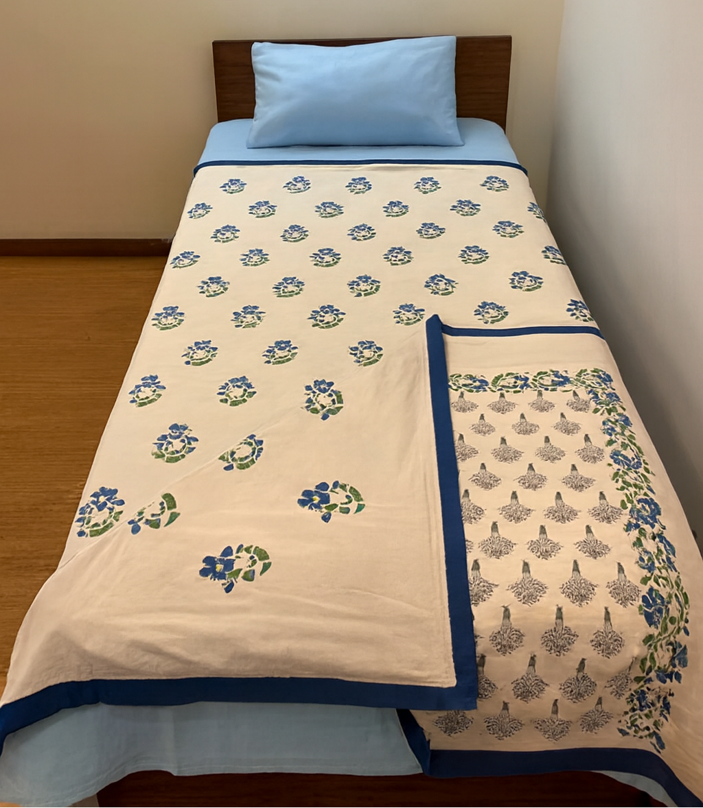Tranquil Dreams - Light Pink Reversible Hand Block Printed Dohar
