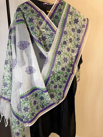 Banphool - White Kota Doria with Purple and Green