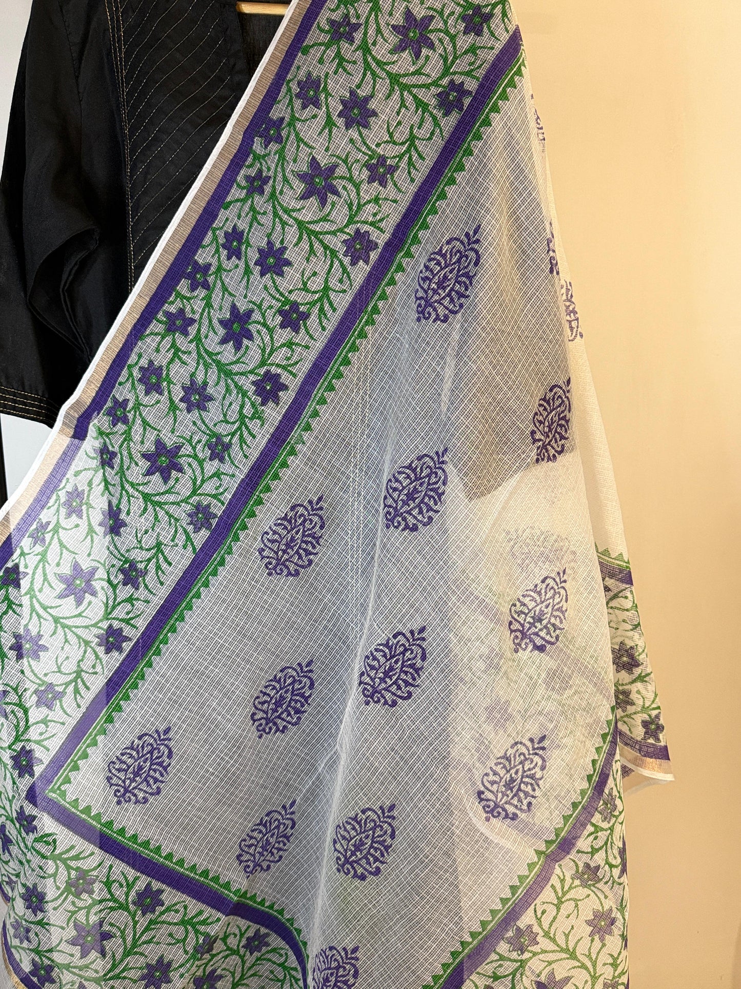 Banphool - White Kota Doria with Purple and Green