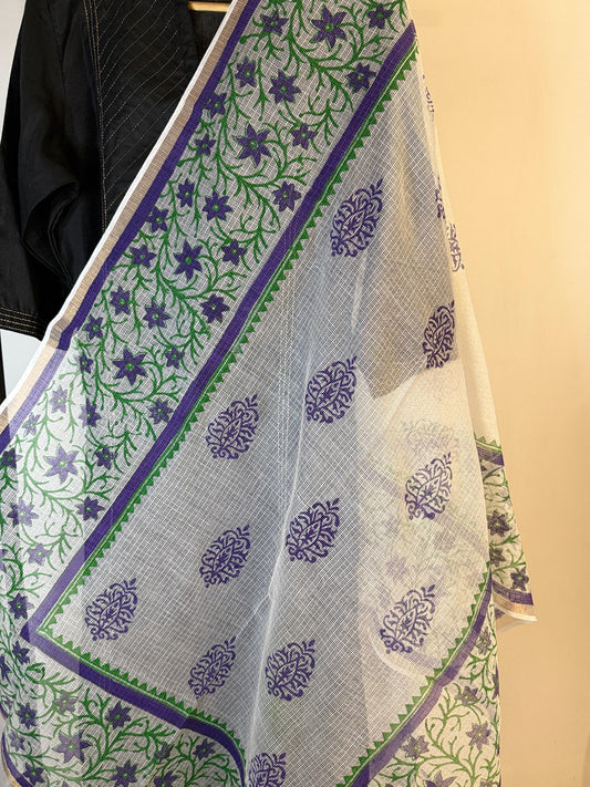 Banphool - White Kota Doria with Purple and Green
