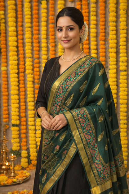 Mangalam – Emerald Green Chanderi Silk Dupatta