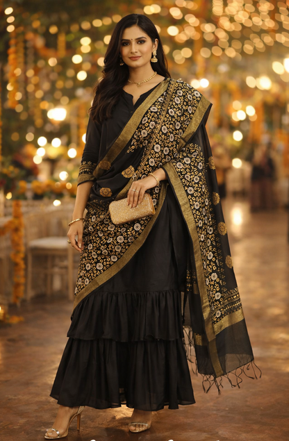 Sunehri Shaam – Black Chanderi Silk Dupatta