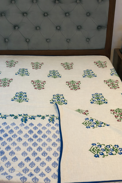 Calm Dreams - Light Grey Reversible Hand Block Printed Double Dohar