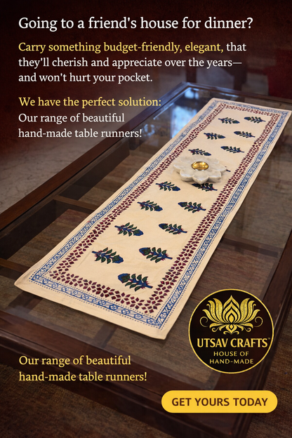 Gulzar - Hand Block Print Coffee Table Runner with lining (12"x44")