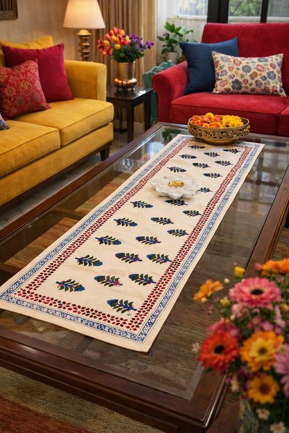 Gulzar - Hand Block Print Coffee Table Runner with lining (12"x44")