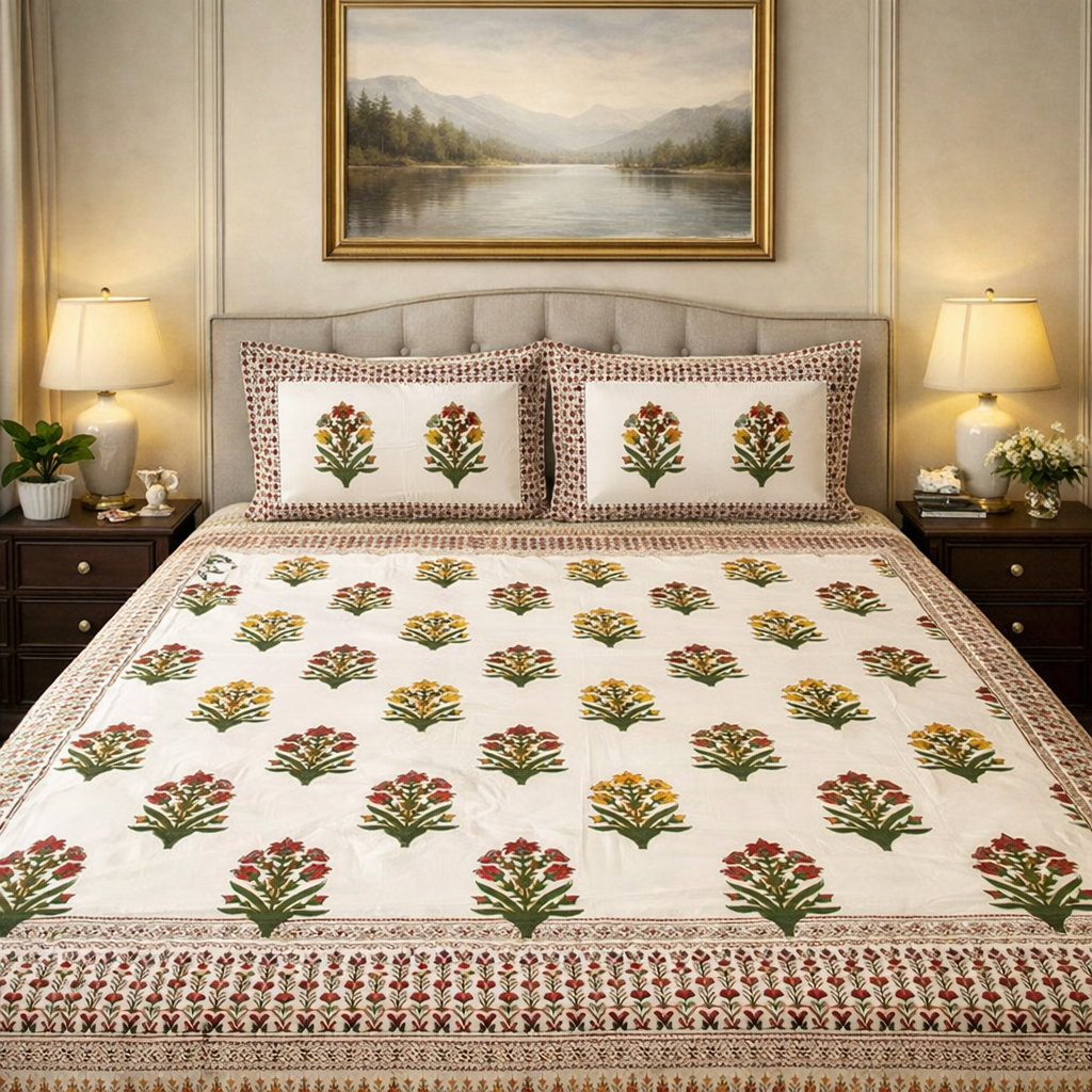 Meher – Hand Block Printed Double Bedsheet Set