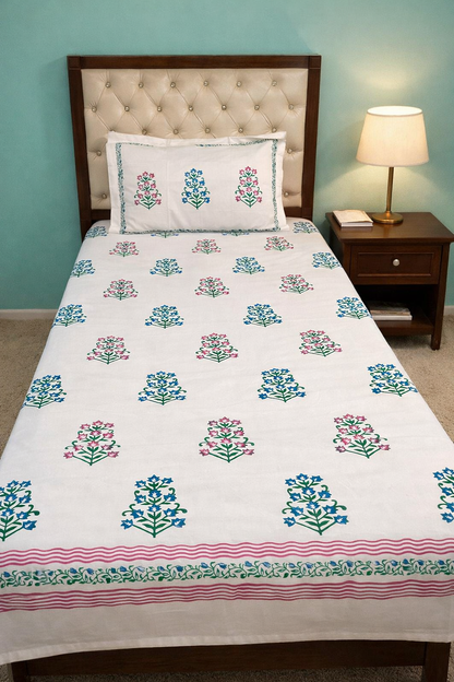 Indraja – Hand Block Printed Single Bedsheet