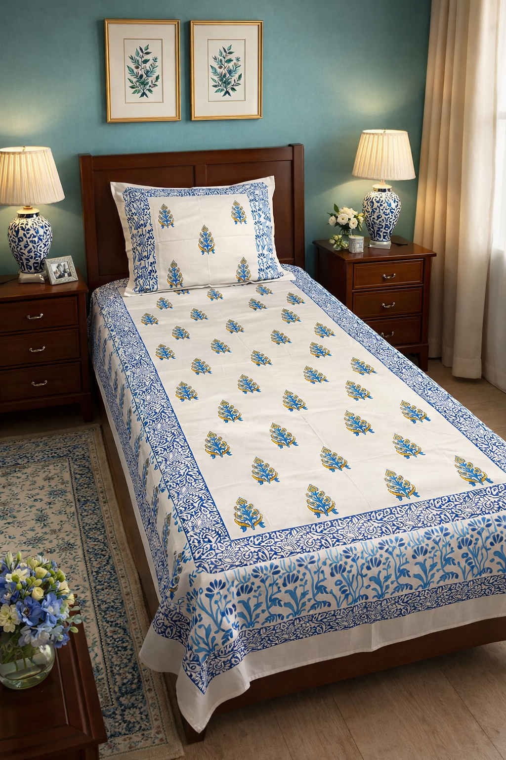 Nilambar – Hand Block Printed Single Bedsheet