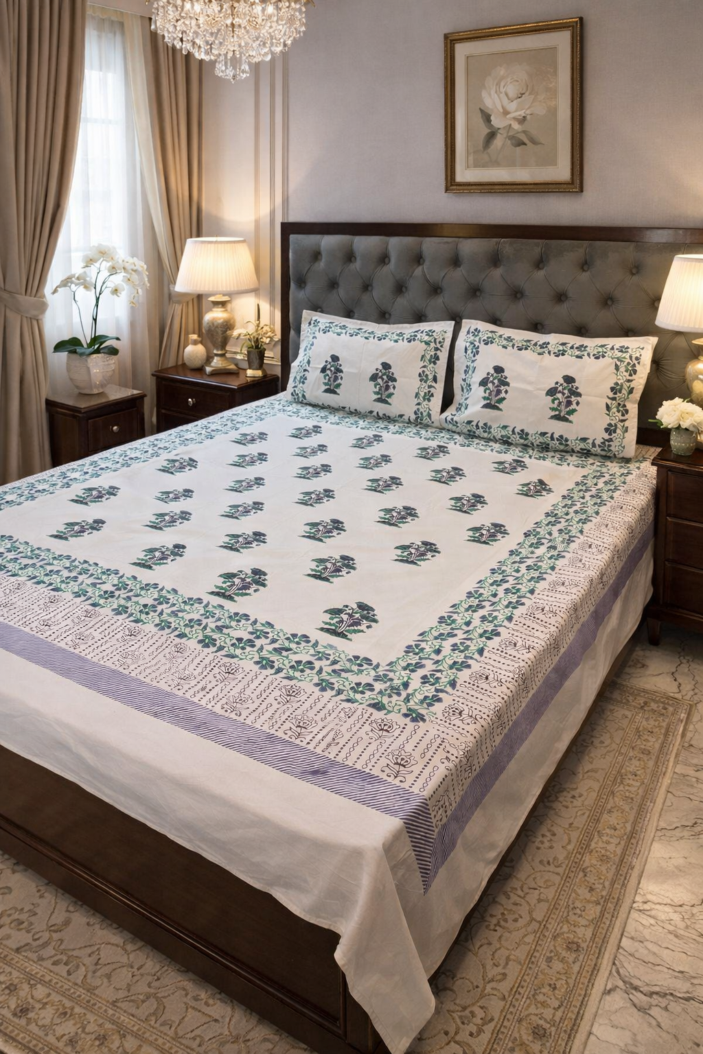 Ivira – Hand Block Printed Cream Coloured Double Bedsheet Set