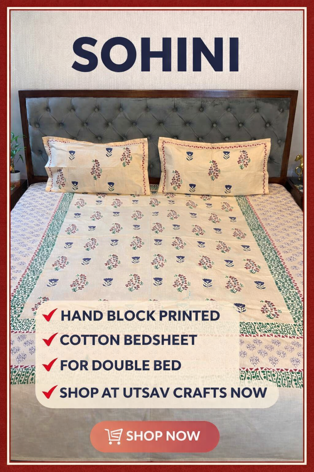 Sohini – Hand Block Printed Peach Coloured Double Bedsheet Set