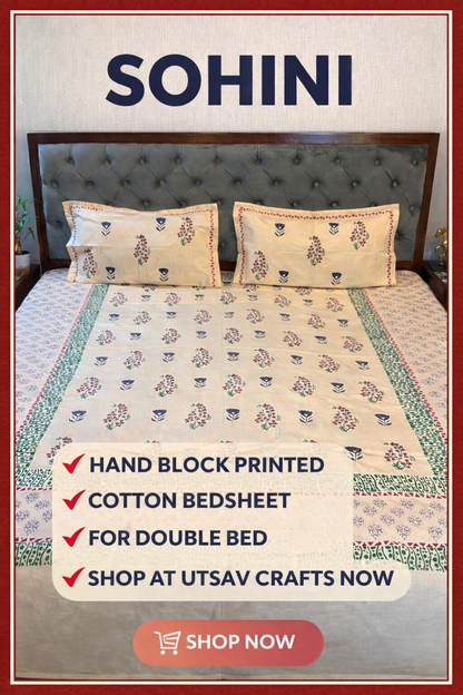 Sohini – Hand Block Printed Peach Coloured Double Bedsheet Set