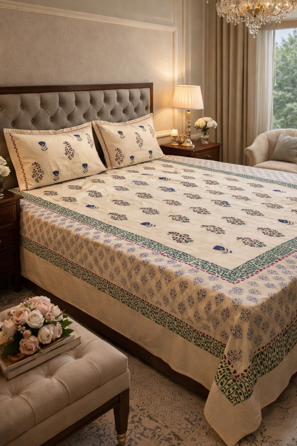 Sohini – Hand Block Printed Peach Coloured Double Bedsheet Set